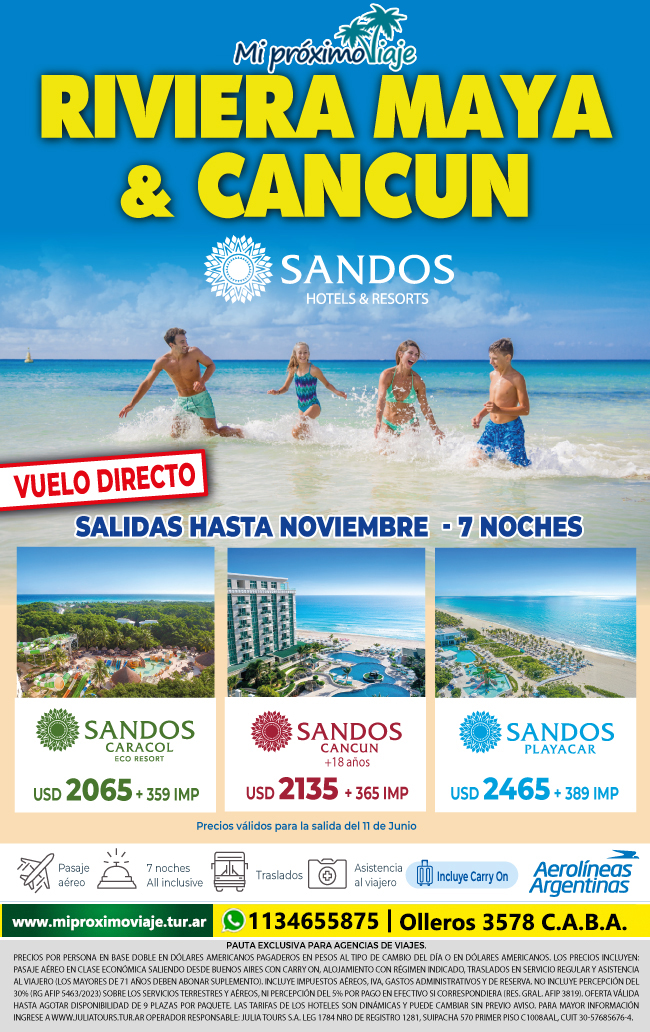 RIVIERA MAYA Y CANCUN CON SANDOS Y AEROLINEAS ARGENTINAS